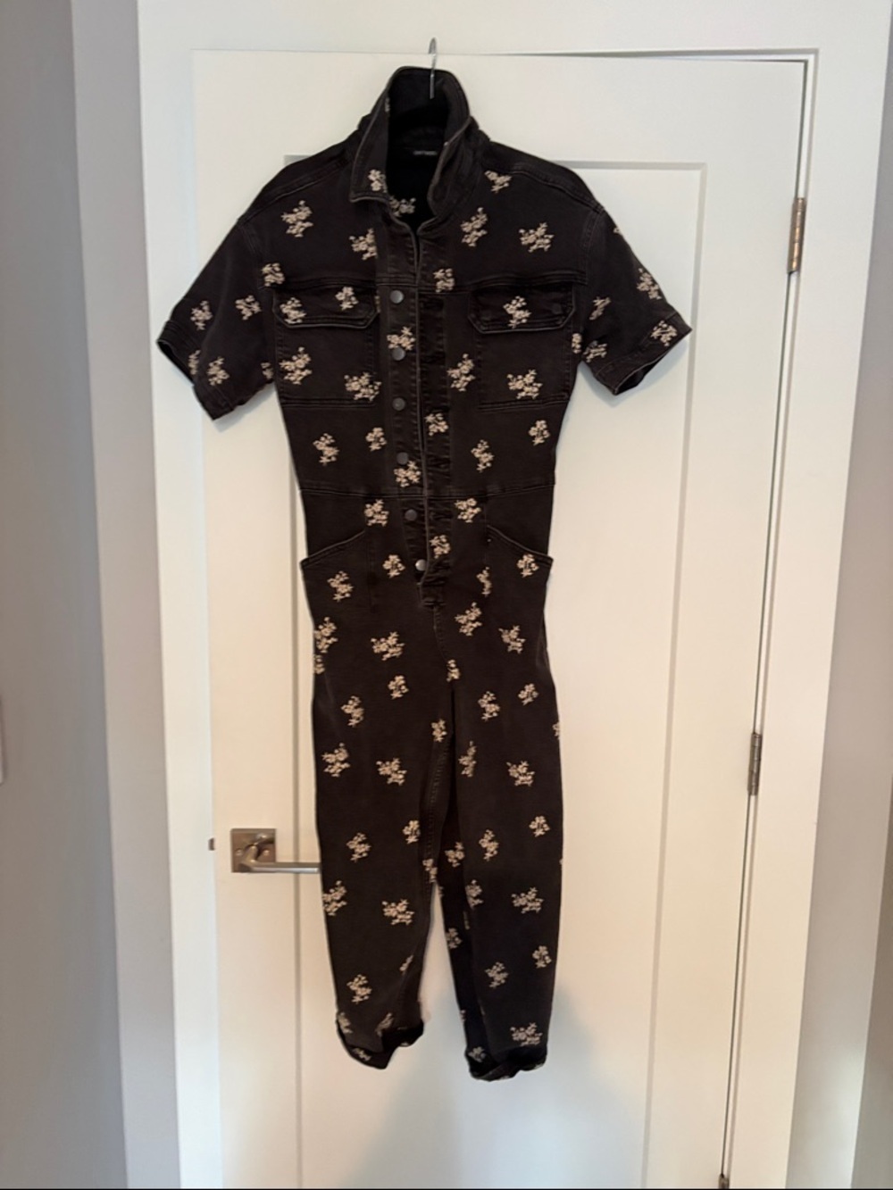 DRIFTWOOD Black denim Embroidered Jumpsuit. XS. Perfect shape!